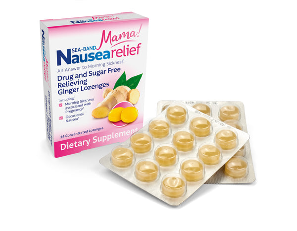 A photo of a box of Sea-Band Nausea Relief Mama Ginger Lozenges